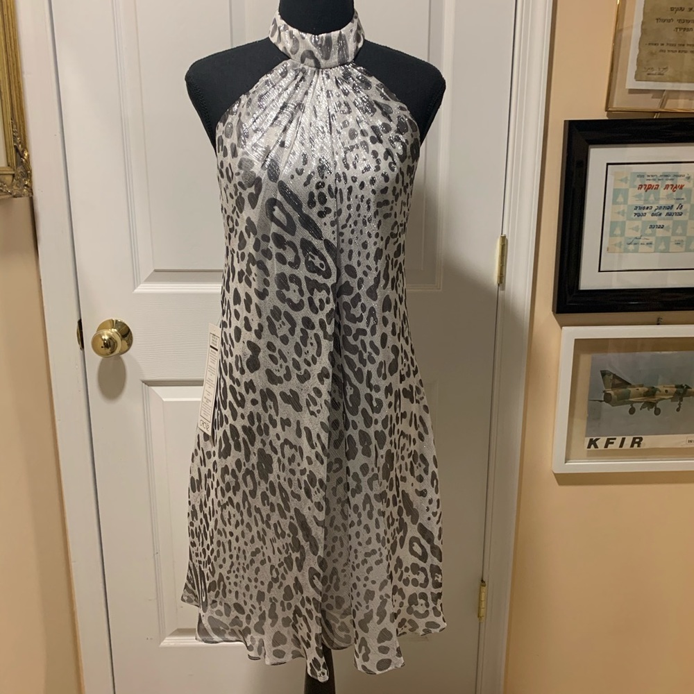 Cache silk/metallic cheetah print dress NWT size 8